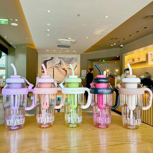 20529 Water Bottle with Straw and Handle| Transparent Tumbler Ice Cream Insulated Bottle| Leak-Proof Sports and Gym Fitness Shaker Bottle|1300ML Tumbler for Outdoor {Muticolor}