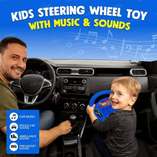 020055 Steering Wheel Toy with Music and Sounds Rotating Wheel Car Police Ambulance Fire Siren Effects Fun Play Toy (Random Color)