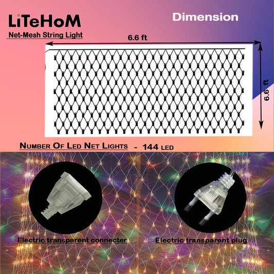 YGD-44  LED Net Mesh String Lights, 6.6Ft X 6.6Ft, 144 LEDs, 8 Modes Diwali Decor with Diwali Lights for Home Decoration! LED Diwali Light, LED Lights for Home Decoration (Multi Net Light)