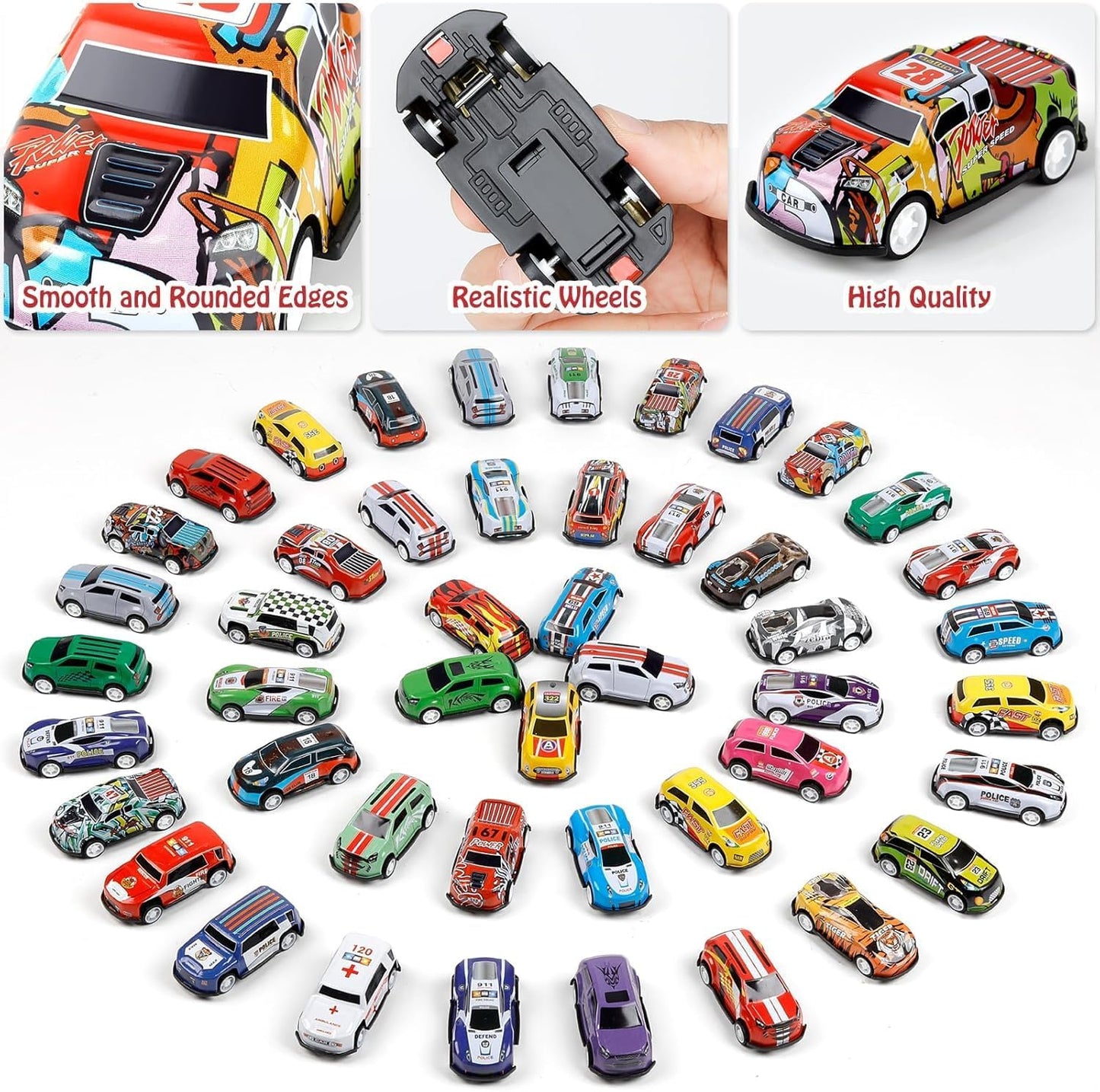 523-242  {24 PCS} Toy Cars Set for Kids | Die Cast Metal Mini Racing Cars with Storage Container Box | Pull Back Toy Vehicles for Boys & Girls