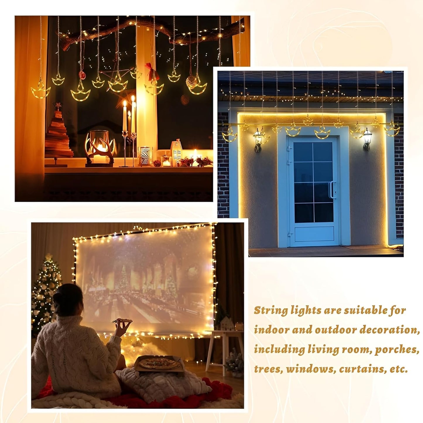 20306  12 Diya LED Curtain String Lights – 138 LEDs, 8 Flashing Modes, Warm White Copper Wire Decorative Lights for Diwali, Christmas, Wedding, Home