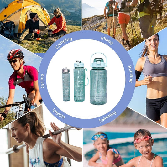 20001 {3 pcs} Transparent Motivational Water Bottles | Time Marker Leak Proof & Break-Proof