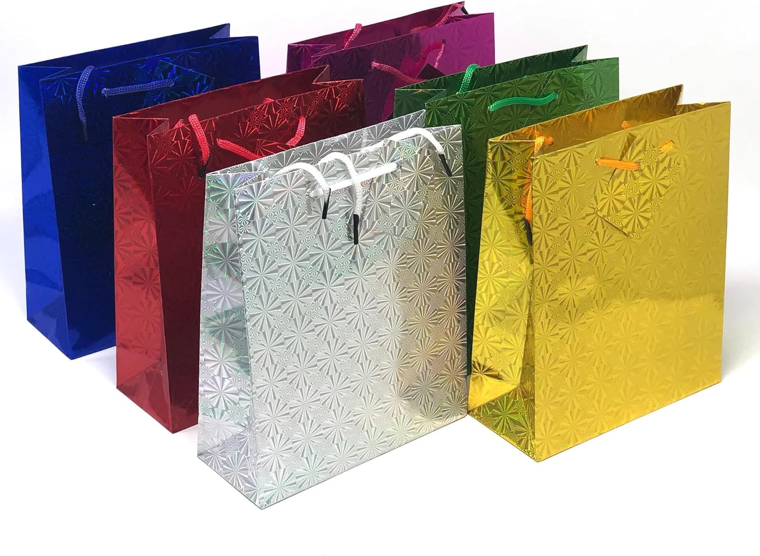 20741 {Pack of 12} Colours Holographic Gift Bags Small Size Christmas Birthday Wedding Favour Present Bags All Occasions