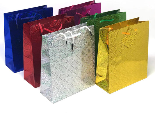 20741 {Pack of 12} Colours Holographic Gift Bags Small Size Christmas Birthday Wedding Favour Present Bags All Occasions