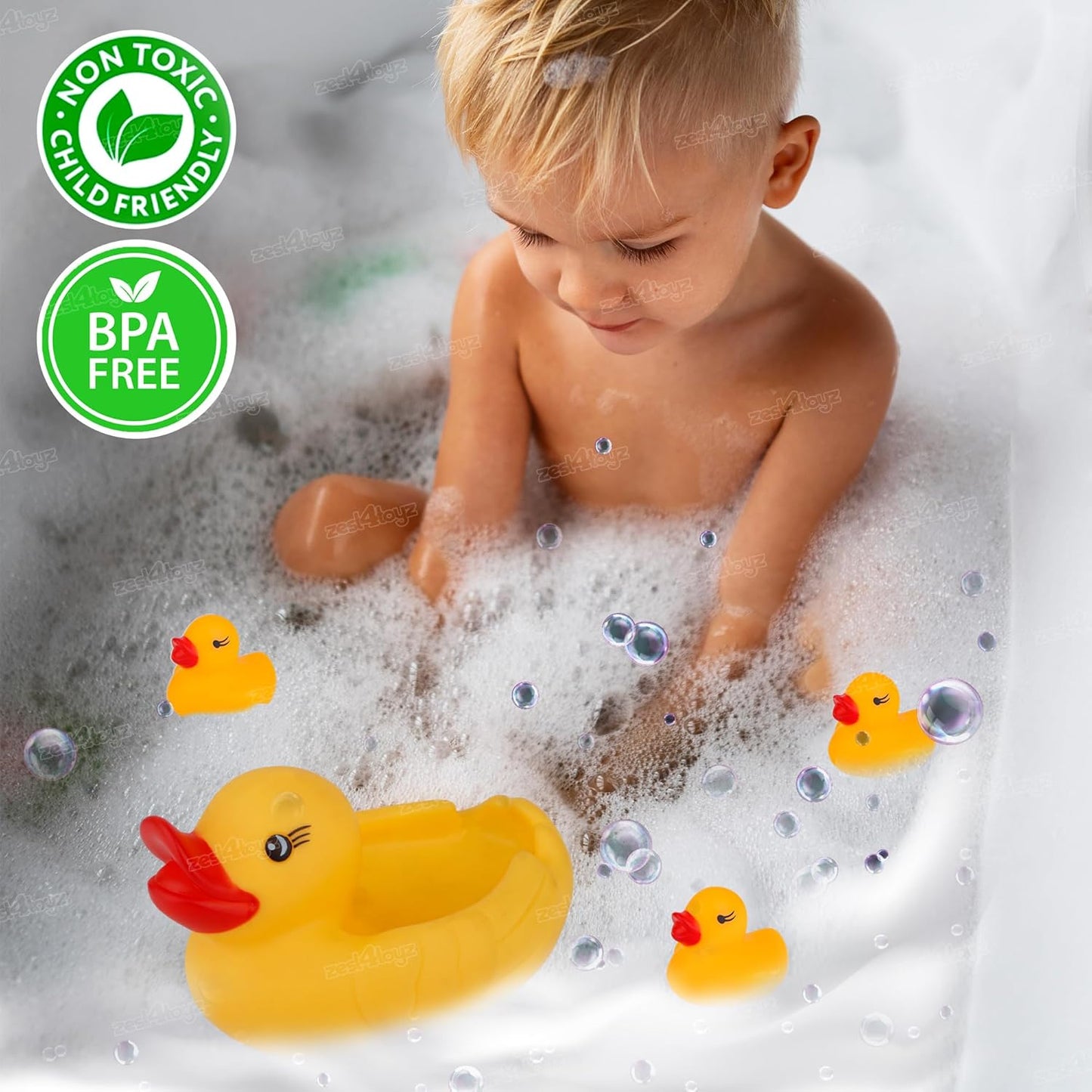 20687  4 Toyz Chu Chu Duck Bath Toy Set Duck Toy for Kids Floating Rubber Duck Family Safe & Fun Water Play Baby Toys for Kids Babies & Toddlers (Pack of 4)