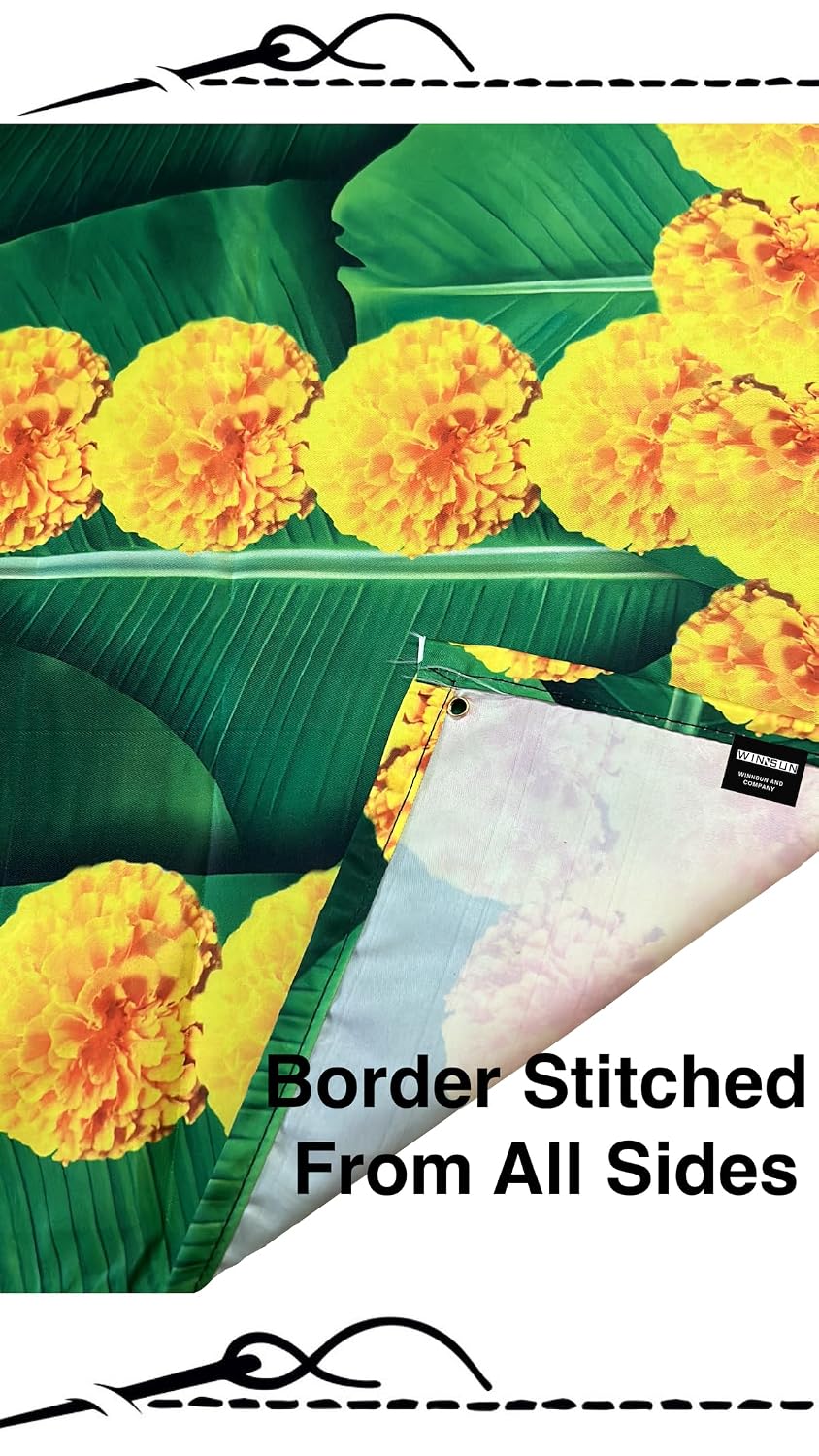 PJD-334 Banana Leaf Design Backdrop Decoration Pooja Cloth (5 * 8 FT) (Banana 6)