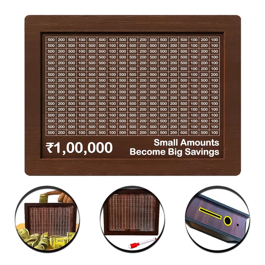 20135 Money Box with Carved Design, Wooden Piggy Bank, Kids Coin Box, 100000 Money Saver, Wooden Coin Bank