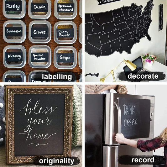 21182 Black Board Vinyl (45x200cm) Wall Sticker Removable Decal Chalkboard with 5 Chalks for Home School Office College Room Kitchen Kids