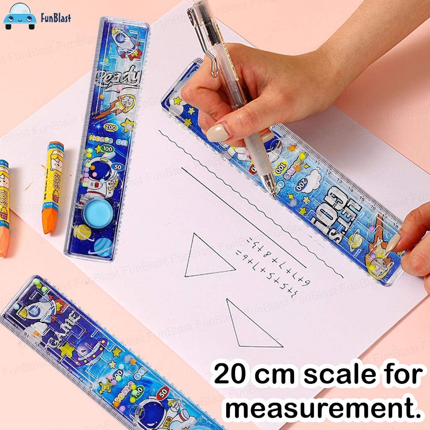 20943 FunBlast Scale Ruler for Kids – 20 Cm Long Scales with Ball Game & Puzzle for Kid, Scales Ruler Set for Students, Stationary Gifts for Kid {Random Design}