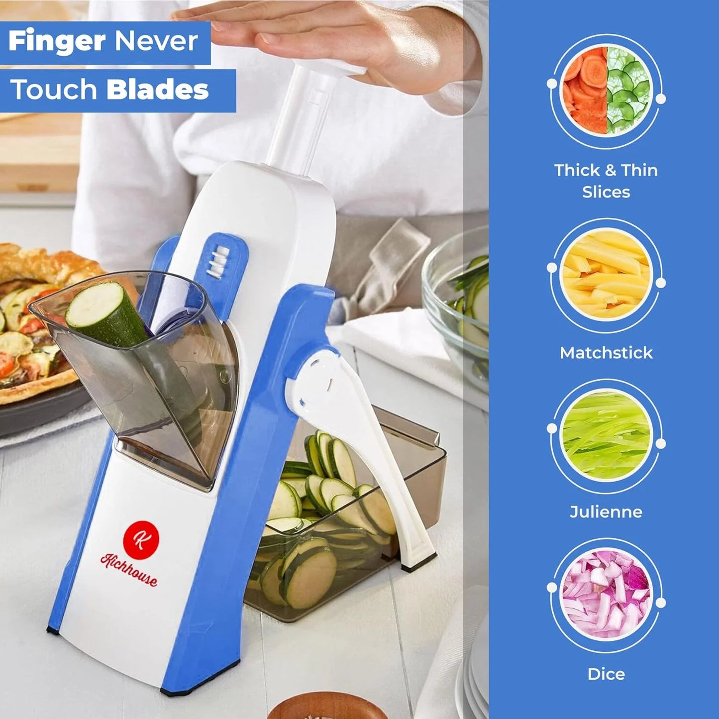 RH-688 Multifunctional Vegetable Slicer Shredder Dicer Chopper with Thickness Adjuster, 30+ Different Cutting Style