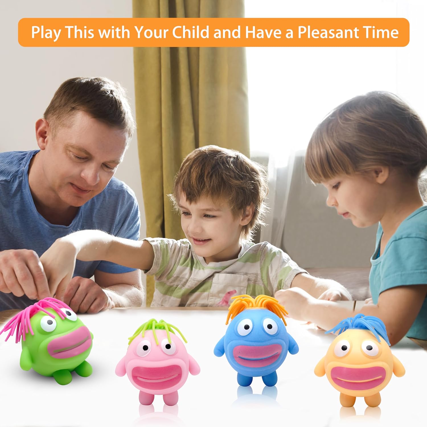 10728 { 3 Pcs } Stretchy Squishy Monster Stress Relief Ball Pulling Hair Squeezable Funny Squish Toy for Kids Birthday Gifts Party