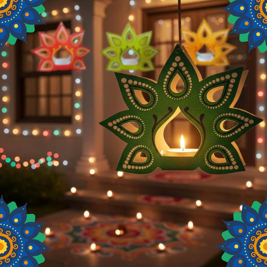 KCH 3087 {Pack of 10} Hanging Festive Mystic Multicolor Printed Paper Lanterns for Home/Office & Many Festive Diwali