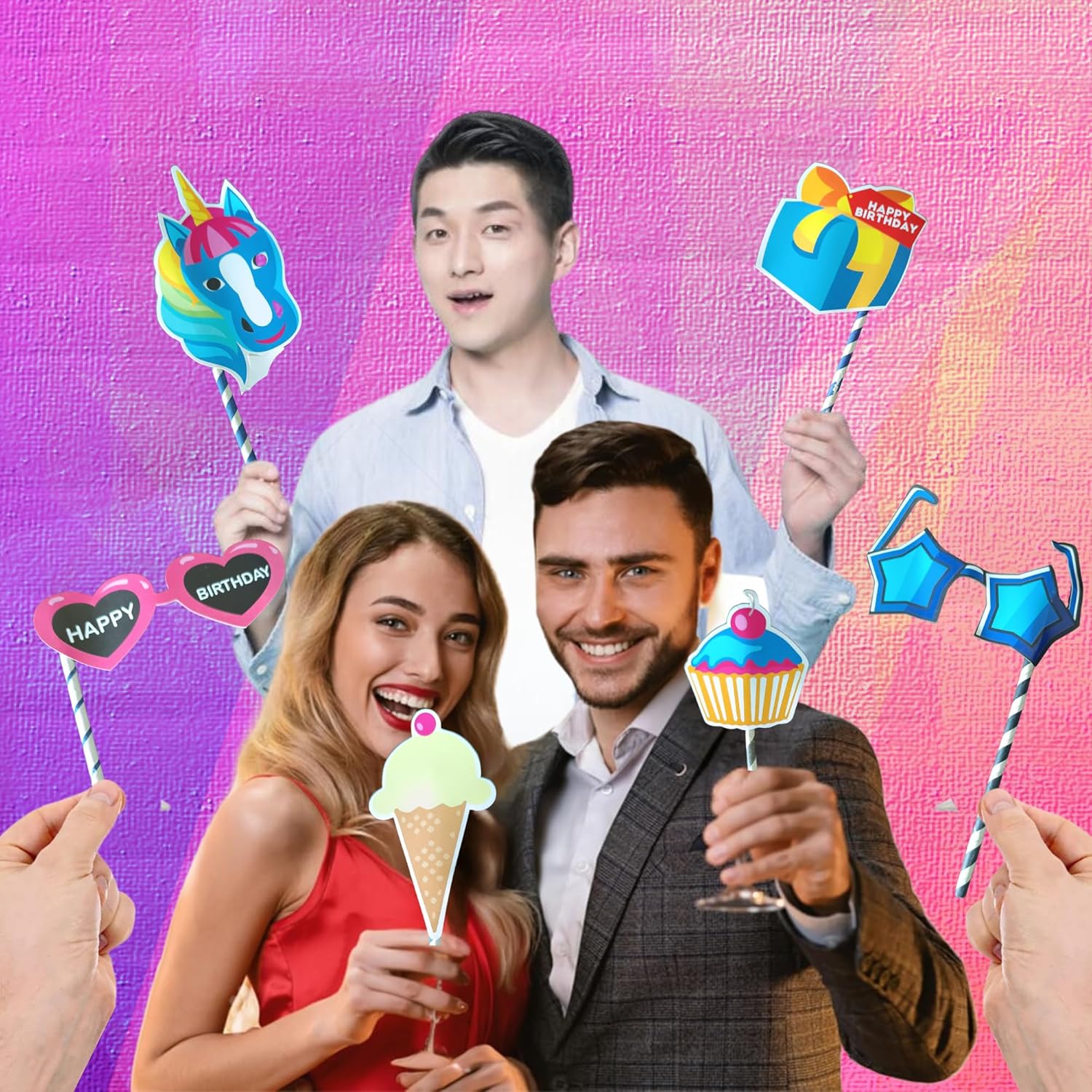 20457  20 Pcs Happy Birthday Decoration Props Photoshoot Props for Birthday Funny Photo Booth Props for Kids Prop Items