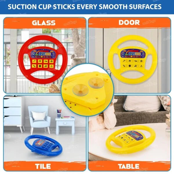 020055 Steering Wheel Toy with Music and Sounds Rotating Wheel Car Police Ambulance Fire Siren Effects Fun Play Toy (Random Color)