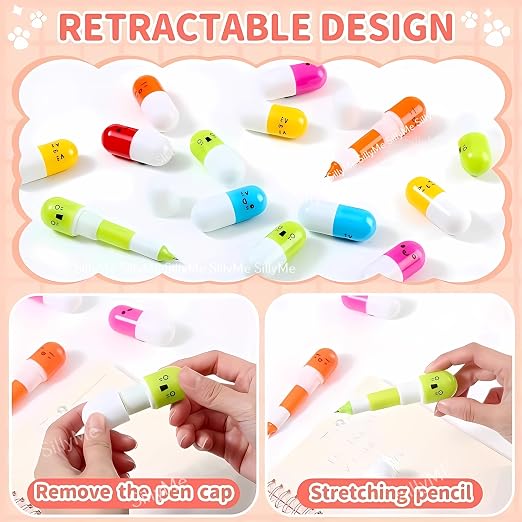 20992 (24 PCS) Cute Capsule Pen for Kids – Colorful Cartoon Design, Fun Writing & School Stationery