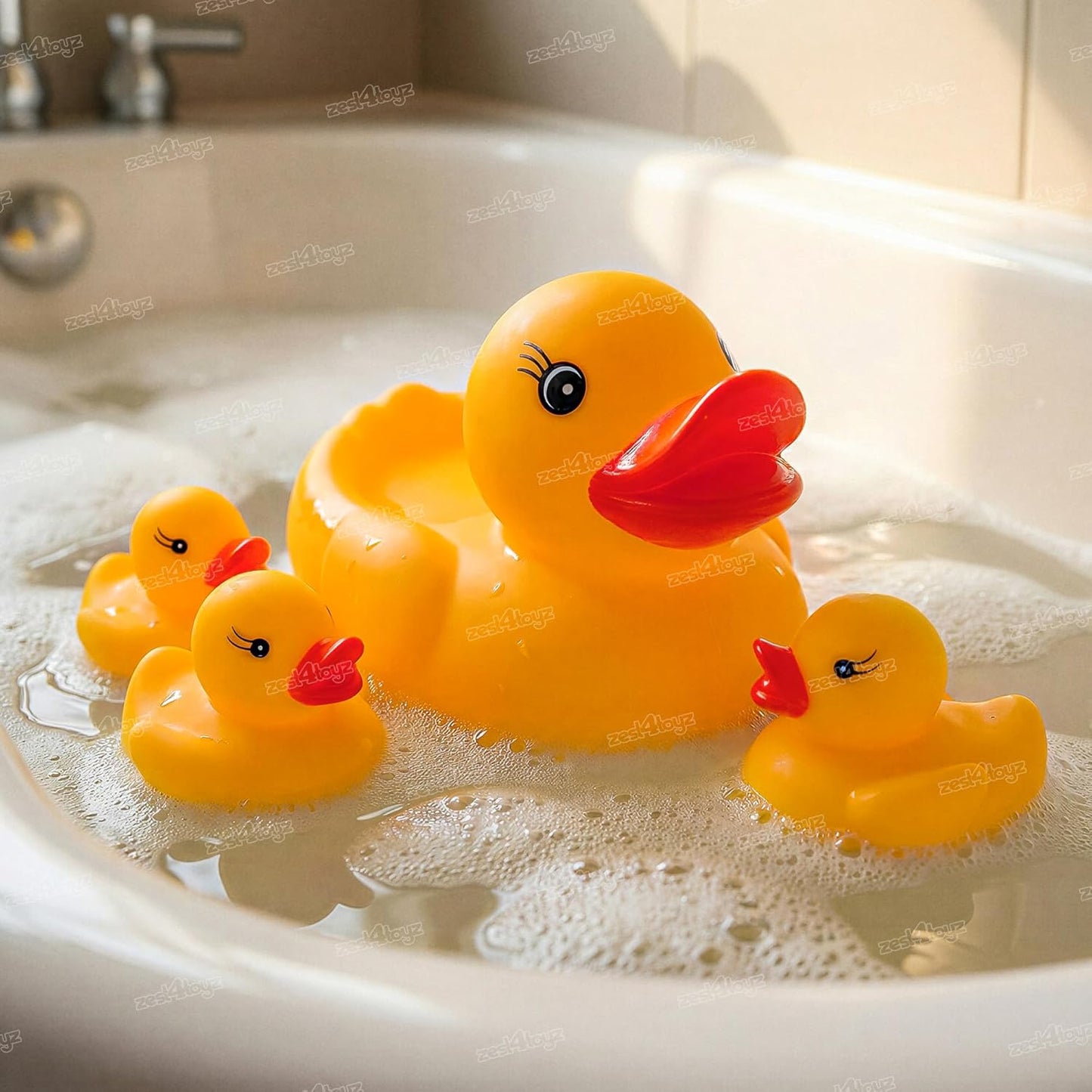20687  4 Toyz Chu Chu Duck Bath Toy Set Duck Toy for Kids Floating Rubber Duck Family Safe & Fun Water Play Baby Toys for Kids Babies & Toddlers (Pack of 4)