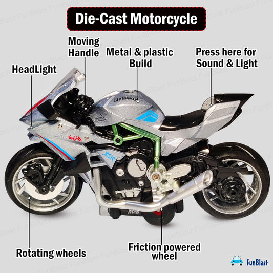 LMI-2045 Die-Cast Sports Bike Toy for Kids – Motorcycle Toy, Friction Power Metal Bike with Light and Sound Effects, Alloy Vehicles Toys for Boys {Multi Colour}