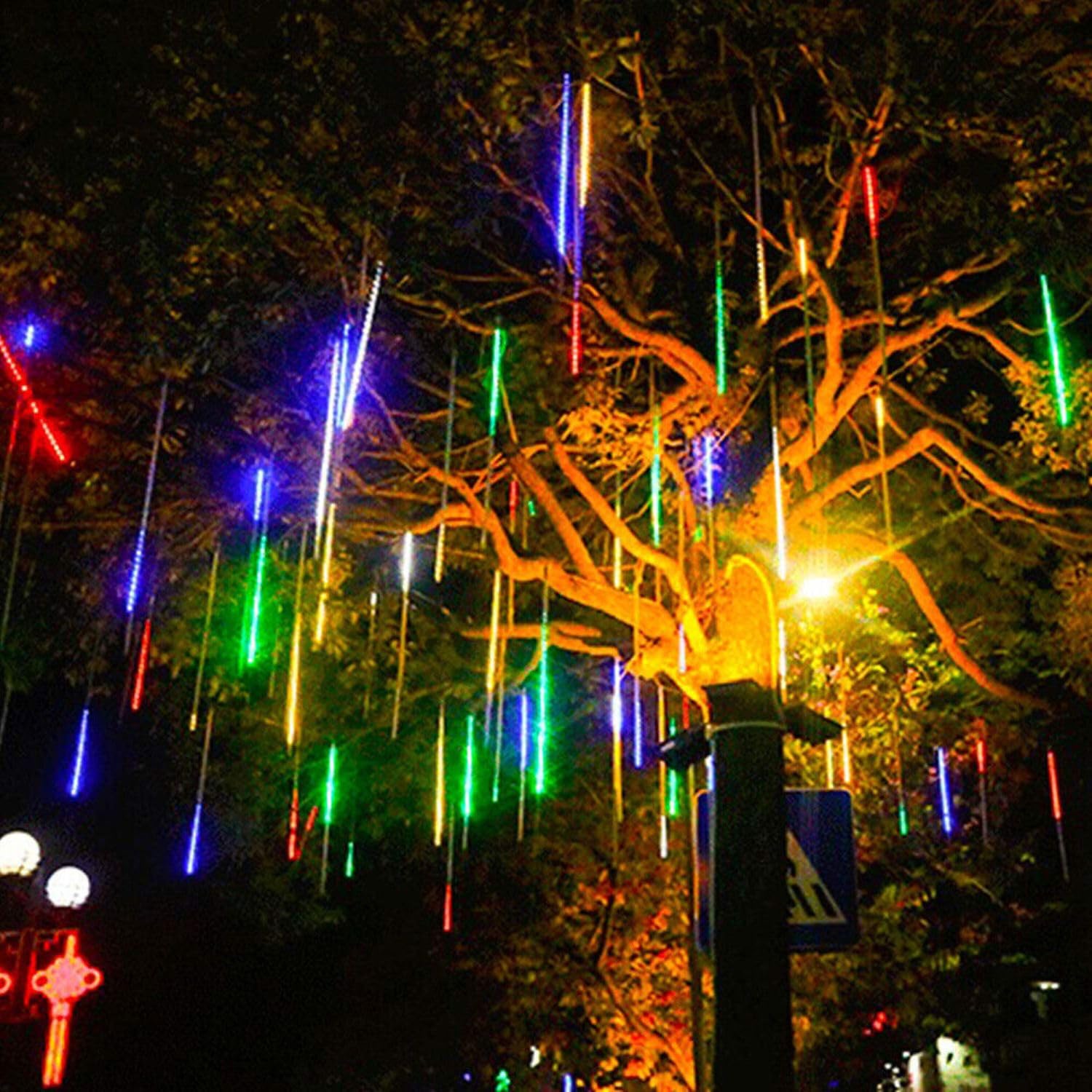 PG-36 Rain Drop LED Meteor Shower 192 LEDs 8 Tubes  | Icicle Falling Effect for Diwali, Christmas, New Year, Home & Outdoor Decoration, Balcony, Tree, Party Decor (Multi-Color)