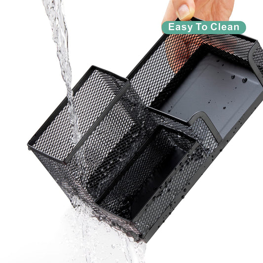 20184  3 Compartment Metal Mesh Pen Stand - Perfect Desktop Pen Organizer for Office, School, and Home