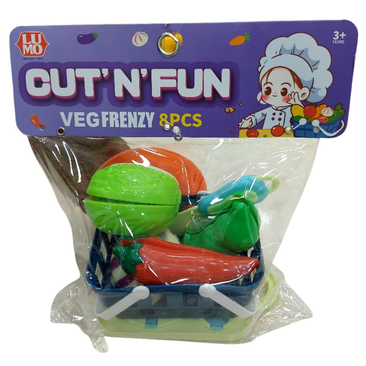 LM-421 Vegetable Cutting Set for Kids , 8PCS Vegetable with Basket, Knife, Plate & Chopping Board Toys
