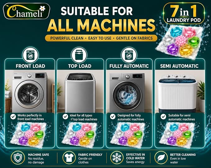 21070 30 PODS  Dissolvable Magic Laundry Pods | Tough Stain Fighter for Top & Front Load Machines | Floral Aroma | Eco-Friendly | 1 Pod = 1 Wash for 5–7 kg Loads (30)