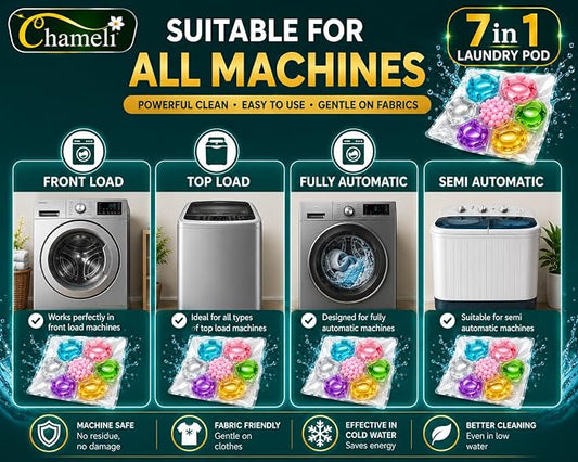 21070 30 PODS  Dissolvable Magic Laundry Pods | Tough Stain Fighter for Top & Front Load Machines | Floral Aroma | Eco-Friendly | 1 Pod = 1 Wash for 5–7 kg Loads (30)