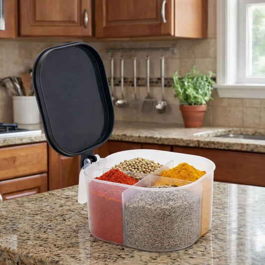 11334 {4 Compartments} Seasoning Box Spice Jar Condiment Container Kitchen Spice Box