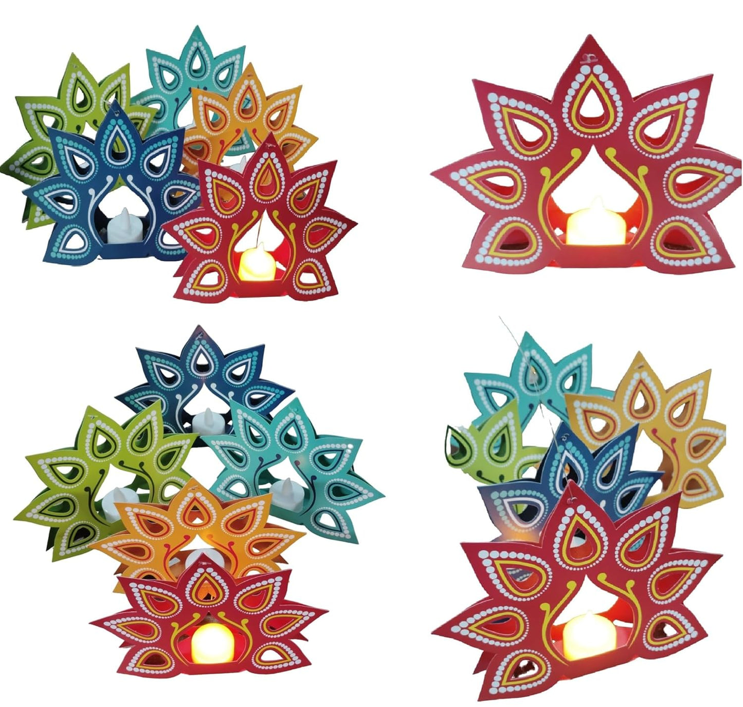 KCH 3087 {Pack of 10} Hanging Festive Mystic Multicolor Printed Paper Lanterns for Home/Office & Many Festive Diwali