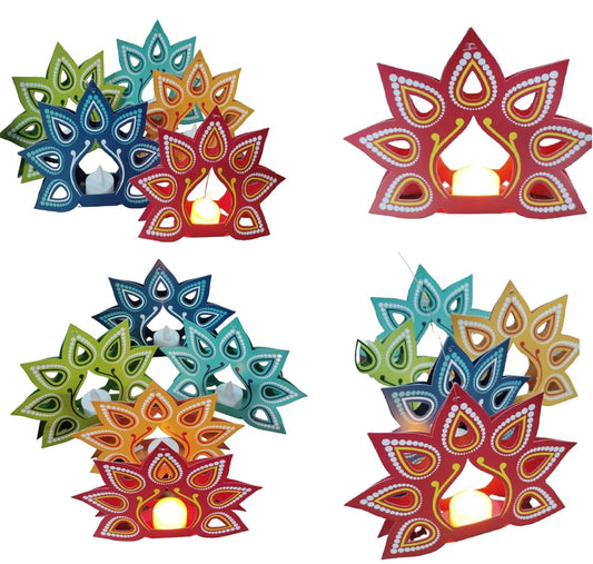 KCH 3087 {Pack of 10} Hanging Festive Mystic Multicolor Printed Paper Lanterns for Home/Office & Many Festive Diwali