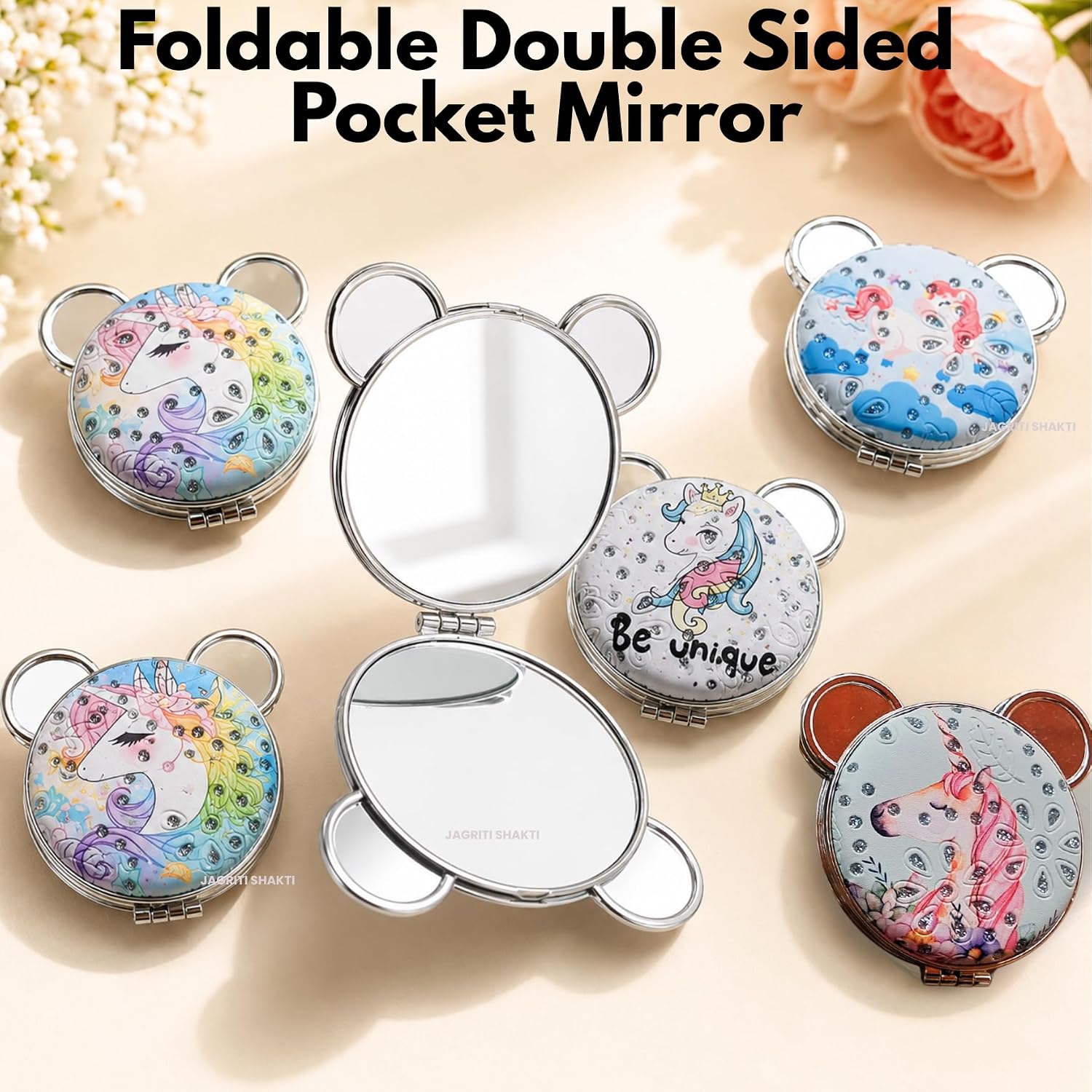 CKMR630 Small Mirror for Women, Decorative Crafted Multicolor Decorative Pocket Mirror with Handle, Compact Makeup Mirror for Women
