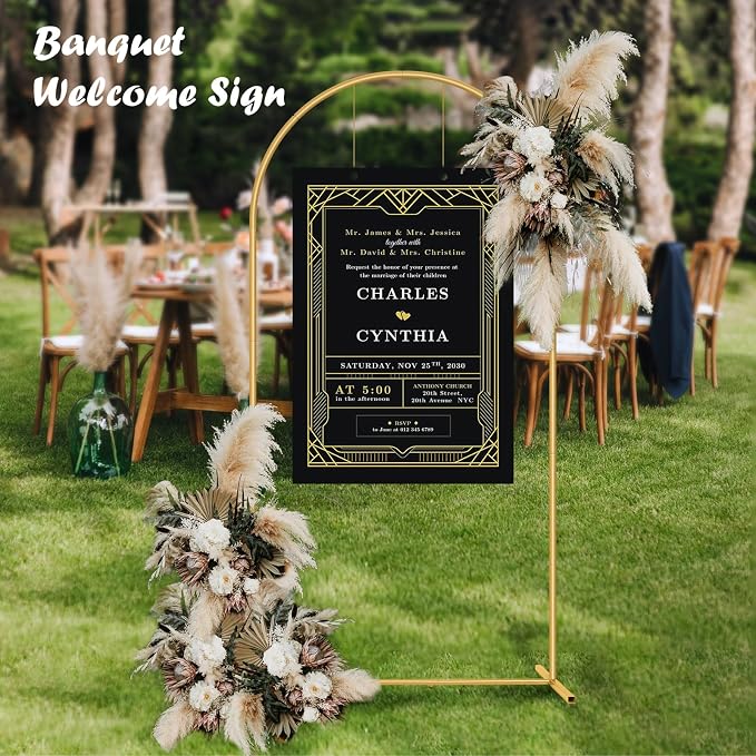 21081   Metal Arch Backdrop Stand Gold Wedding Balloon Frame Pergola Arbor 4ft.