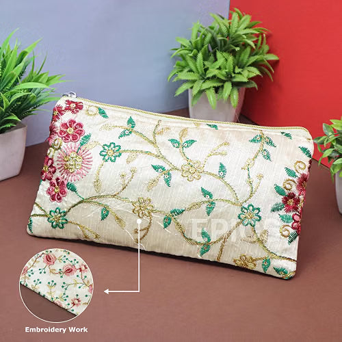 21252 Epics Embroidery Wedding Return Gift for Women | Wholesale Bridal Traveling Potli Bag with Zipper | Shagun Purse for Gifting Haldi & Mehandi