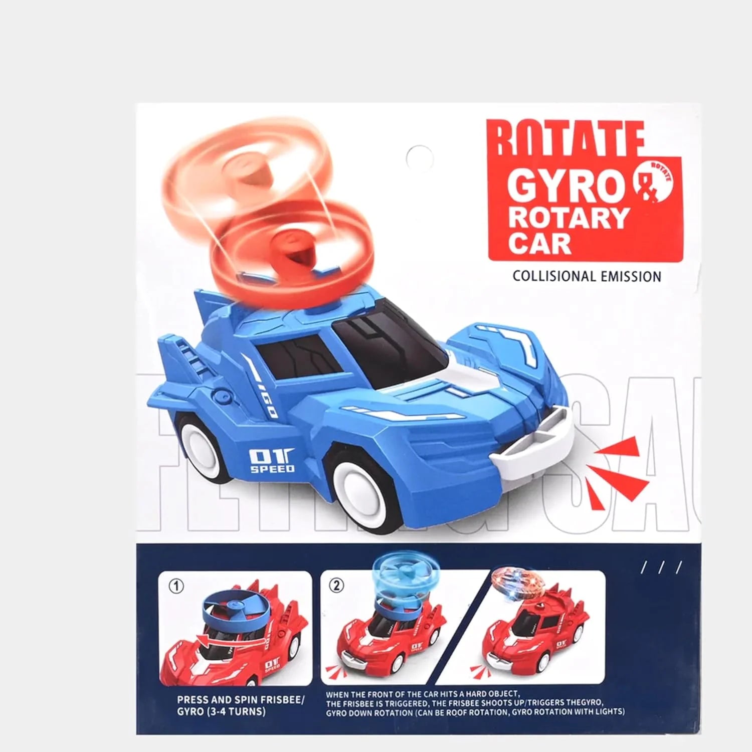 987B-28 Speed Friction Powered Rotary Gyro Car with Flying Disc Shooter – Pull Back & Launch Toy Car for Kids