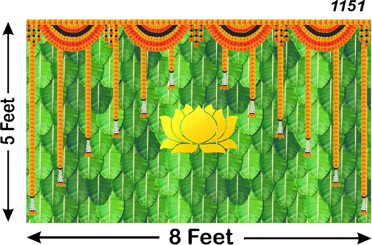 PJD-431 Traditional Banana Leaf & Marigold Garland Lotus Festival Backdrop Cloth