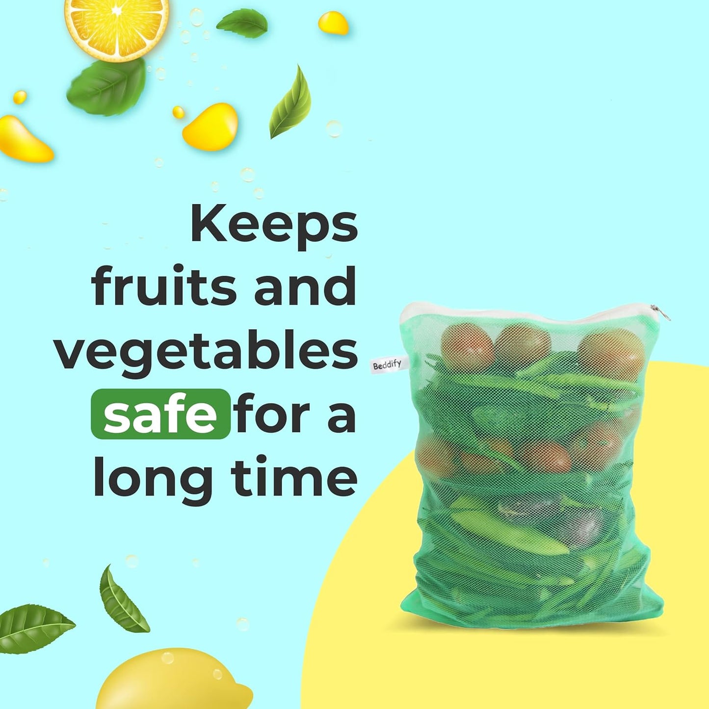 20372 {Pack of 4} Multi Purpose Fridge Storage Bags for Fruits and Vegetables, Reusable and Washable Produce Net Bags