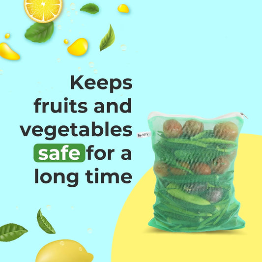 20372 {Pack of 4} Multi Purpose Fridge Storage Bags for Fruits and Vegetables, Reusable and Washable Produce Net Bags