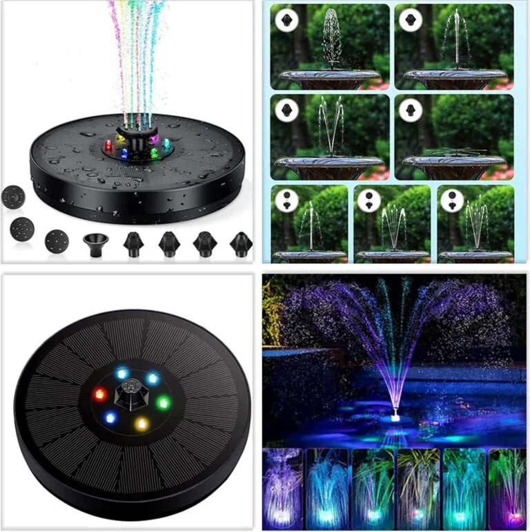 GY-8037 LED Solar Bird Bath Fountains, 6 Nozzles, 6 Fountain Styles, Suitable for Garden, Bird Bath, Pond, Fish Tank, Black