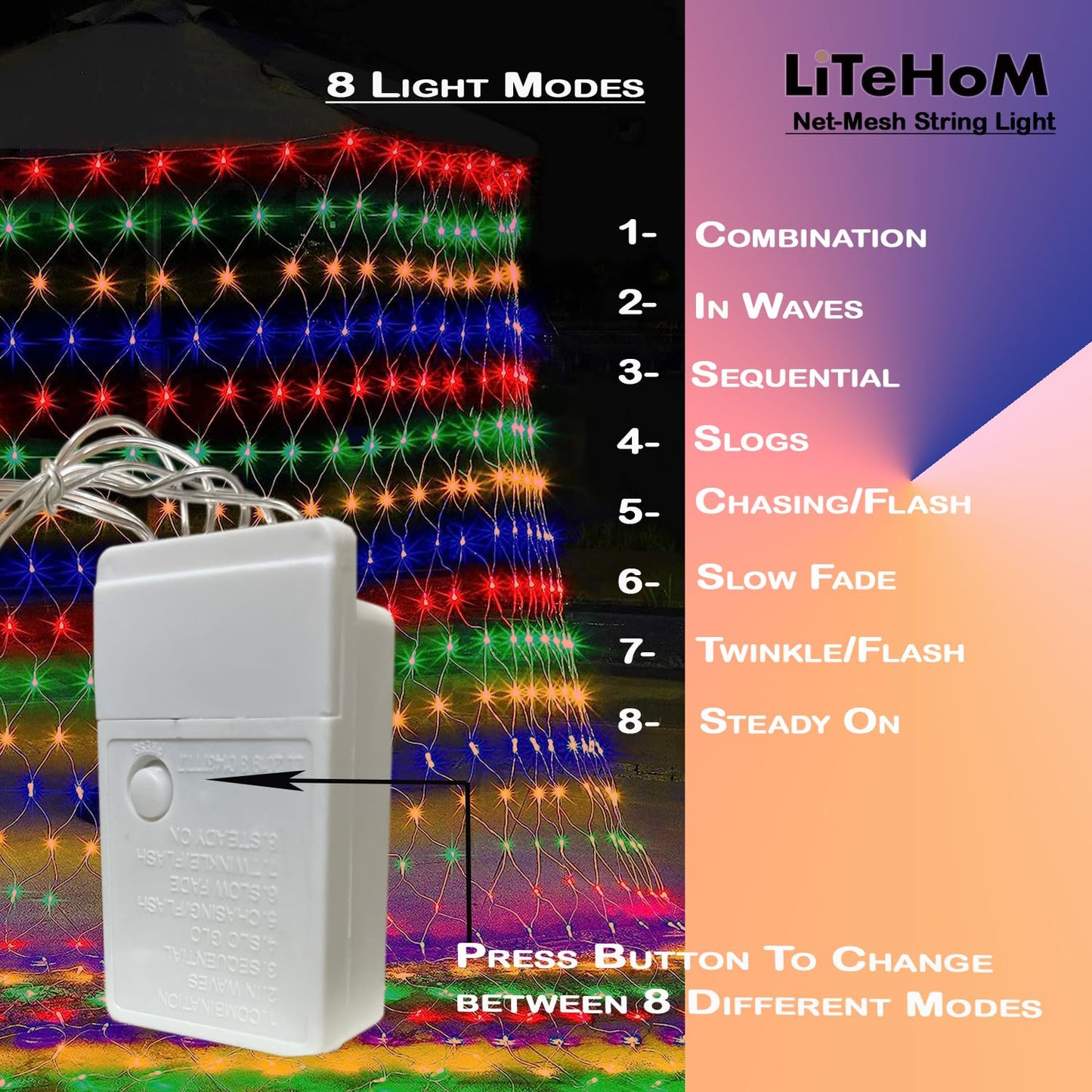 YGD-44  LED Net Mesh String Lights, 6.6Ft X 6.6Ft, 144 LEDs, 8 Modes Diwali Decor with Diwali Lights for Home Decoration! LED Diwali Light, LED Lights for Home Decoration (Multi Net Light)