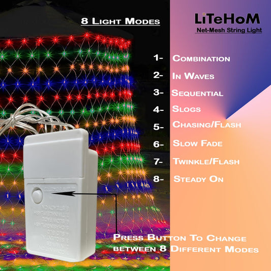 YGD-44  LED Net Mesh String Lights, 6.6Ft X 6.6Ft, 144 LEDs, 8 Modes Diwali Decor with Diwali Lights for Home Decoration! LED Diwali Light, LED Lights for Home Decoration (Multi Net Light)