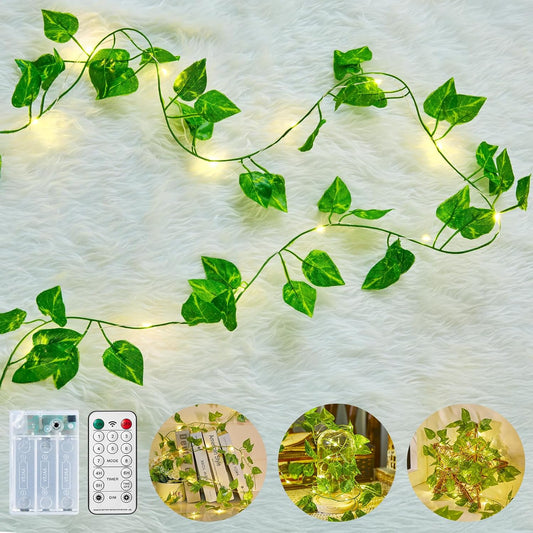 21114 Minetom Vine Fairy Lights  LED Green Pothos Garland Light with Remote Control - Hanging Leaf String Lights for Girls Bedroom Dorm Room Wall Decorations {size-18*9*10cm}