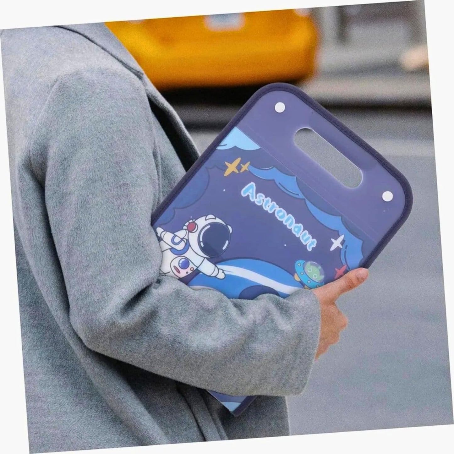 7079D Space Theme 13-Fold Expanding File Folder – Cute Blue Space Document Organizer with 13 Pockets, Button Lock and Handle for School, Office, Homework, Art Papers & Kids Stationery