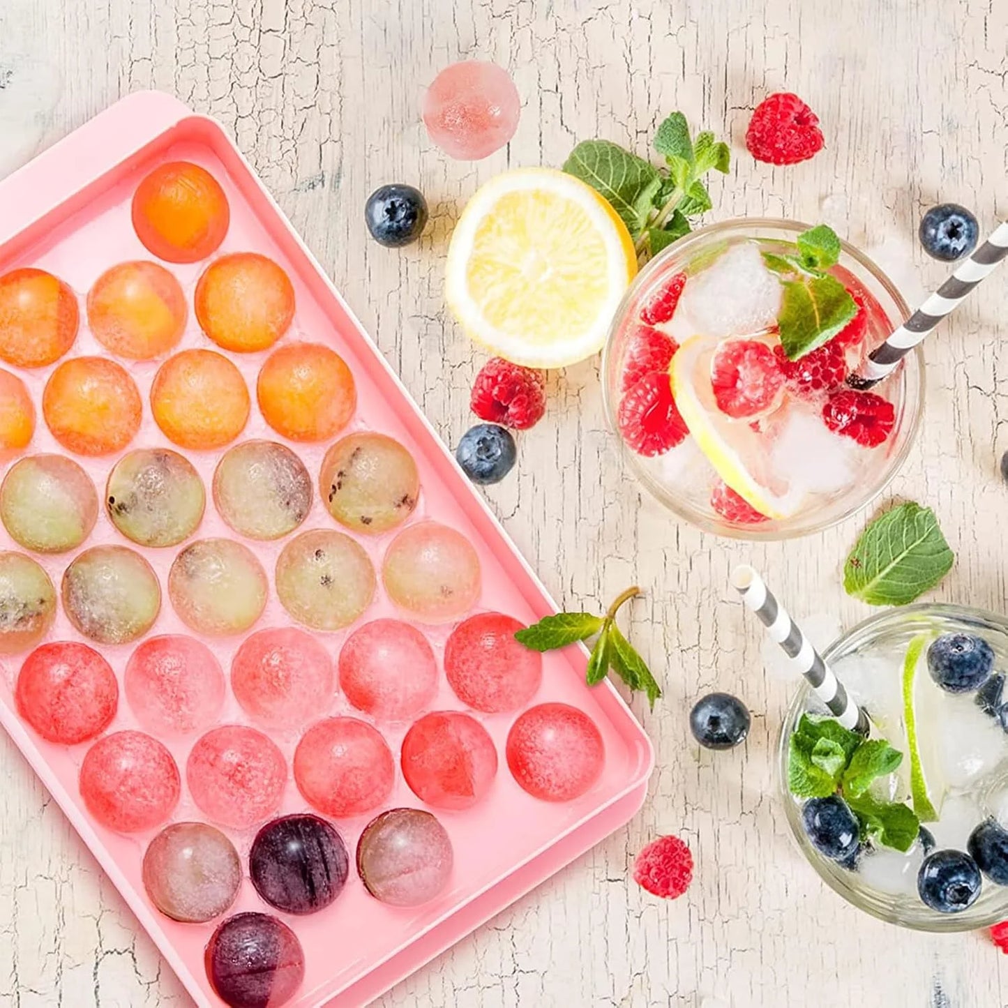 10310 Silicone Ice Cube Trays, Round Silicone Ice Cube Tray with Lid, 33 Compartments Ice Cube Tray for Freezer, Cocktails, Whisky, Tea and Coffee