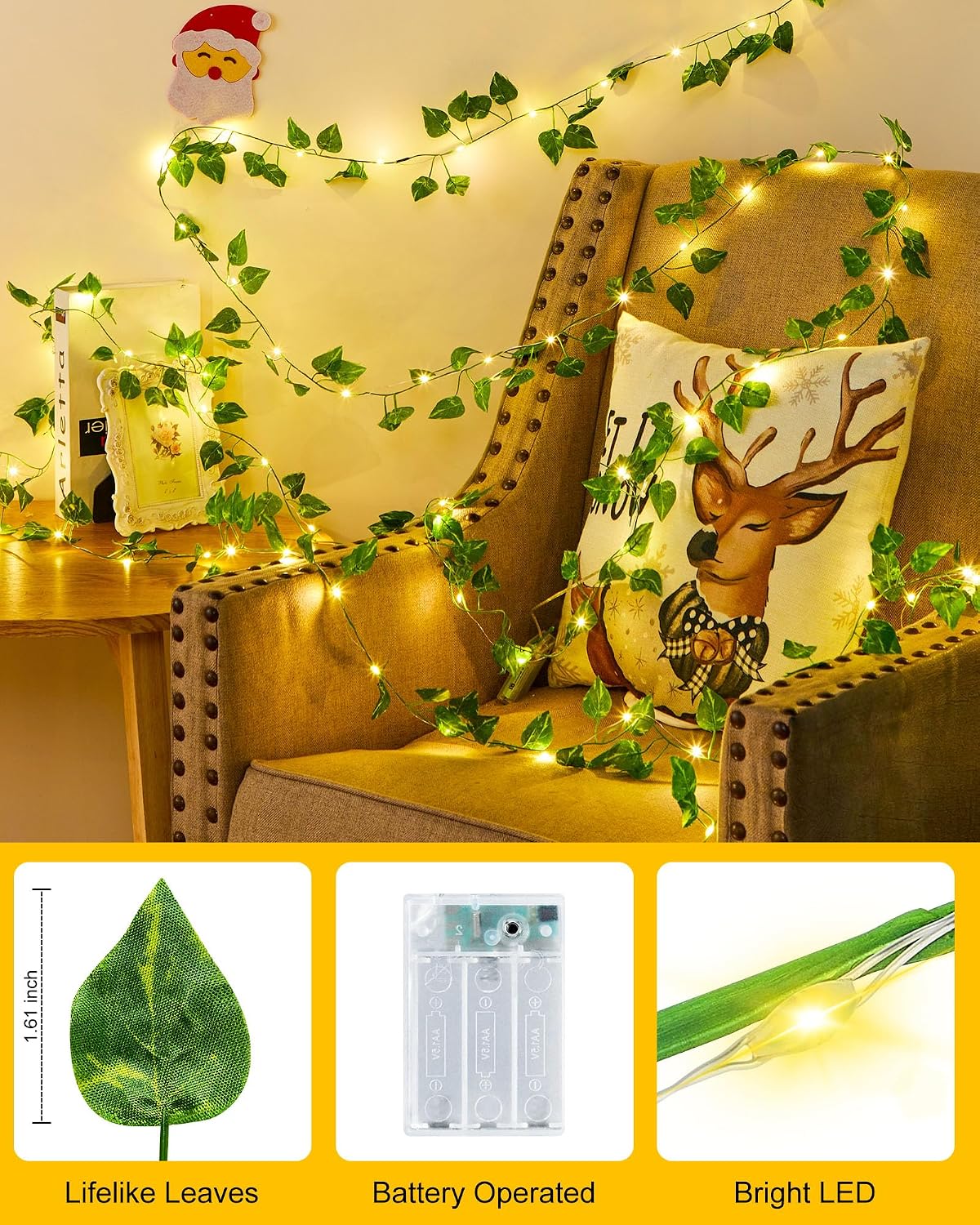 21114 Minetom Vine Fairy Lights  LED Green Pothos Garland Light with Remote Control - Hanging Leaf String Lights for Girls Bedroom Dorm Room Wall Decorations {size-18*9*10cm}