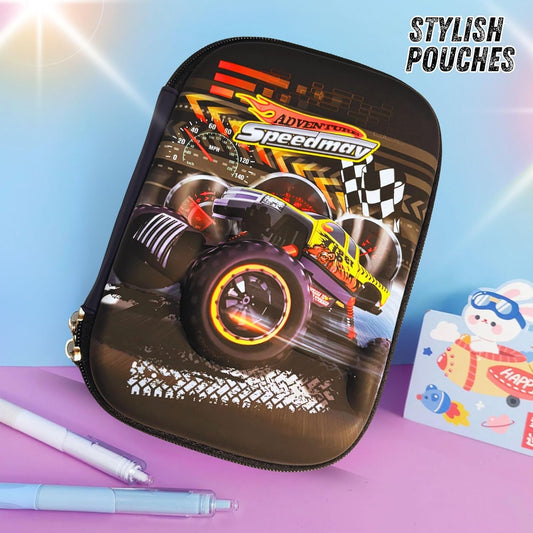 5978 Stationary Pen Pencil Pouch for Kids | 1PCs Monster Truck Hardtop for Boys and Girls Large Capacity Aesthetic Pencil Geometry Box | Cosmetic Printed Zip Pouch Case Birthday Gifts for Children