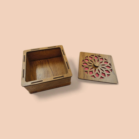 20016 square box | DIY MDF decorative empty gift box | Gift box hamper for presents| L 4 x W 4 x H 2 inches | Thickness |Wooden unique box for diwali, birthday, corporate gifting