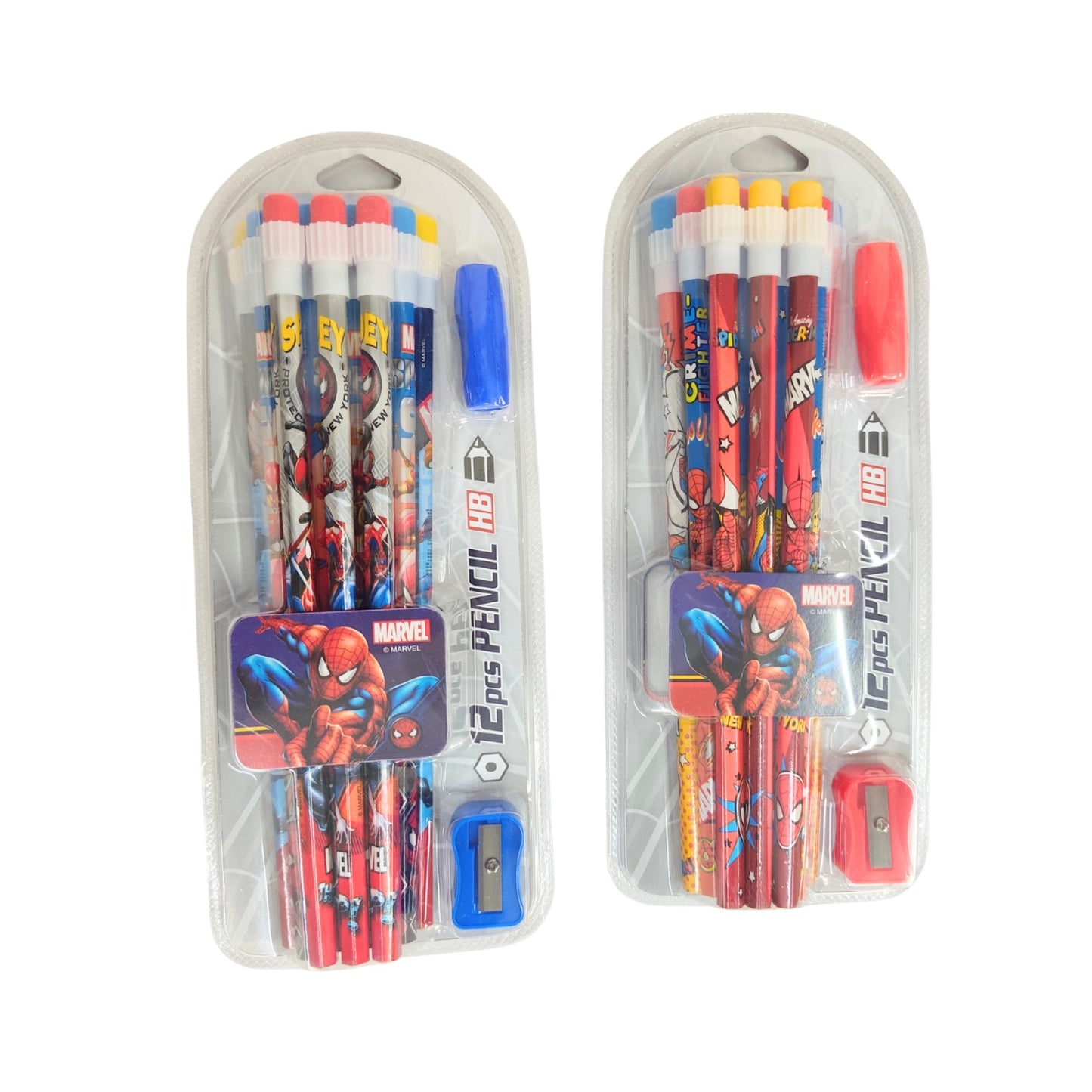 MWYX0101 Spider man12 Pcs Pencil with top Eraser, Sharpener and Pencil Grip for Kids