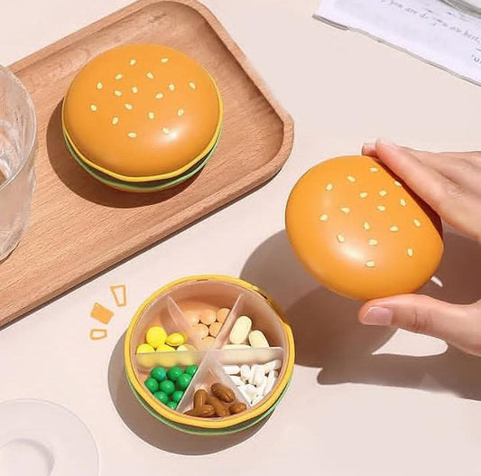 WS501 Cute Burger Shape Pill Box, Portable Mini Medicine Organizer for Daily Use