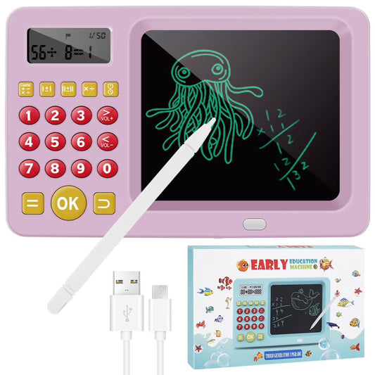 BB-20 Rechargeable Early Education 2 in-1 Montessori Electric Math Calculator Toy Tablet with LCD Screen for Kids, Children, Toddler Maths Learning & Training Machine {Pink/ Blue}