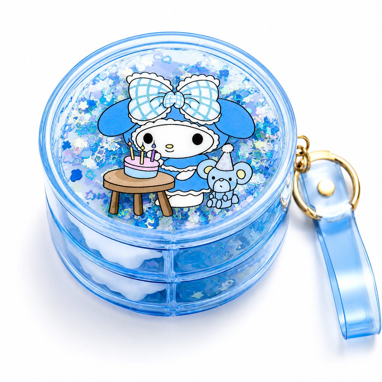 20920 Cute Round Mini Storage Box Keychain with Glitter Lid | 3-Layer Portable Organizer