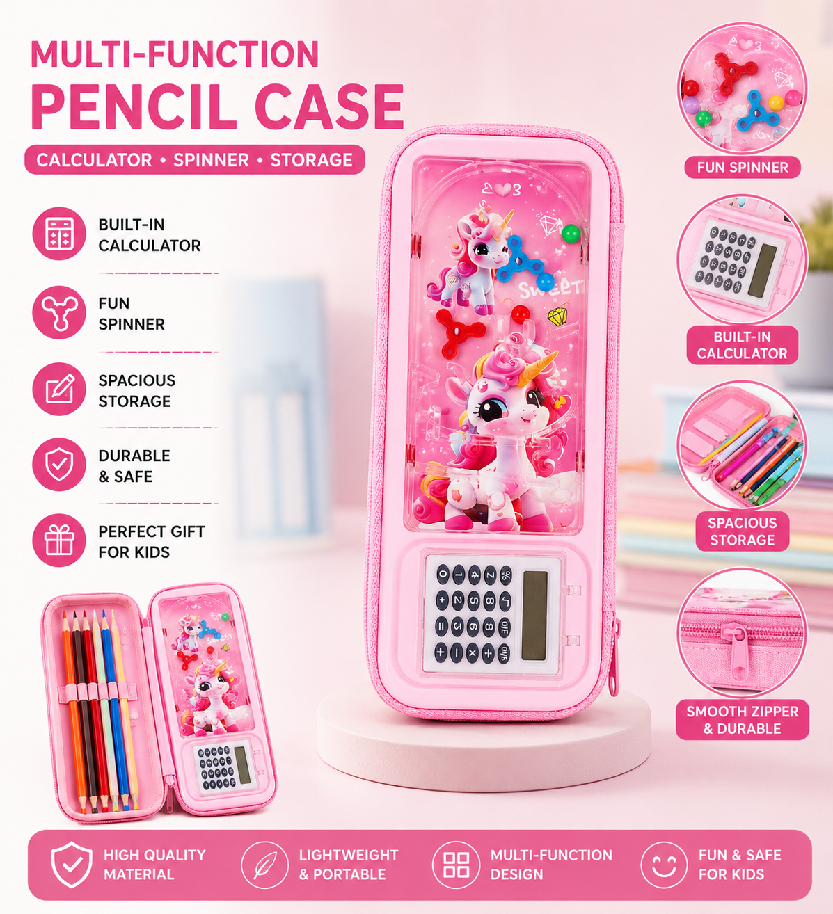1881117 Calculator Plastic Pencil Box , With Game On top Cover - Pouch {Random Design}